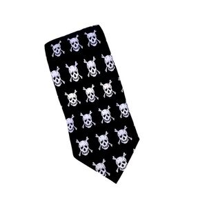 Vintage Addiction Silk Necktie Skull Crossbones Gothic‎ Punk Y2K Halloween Black